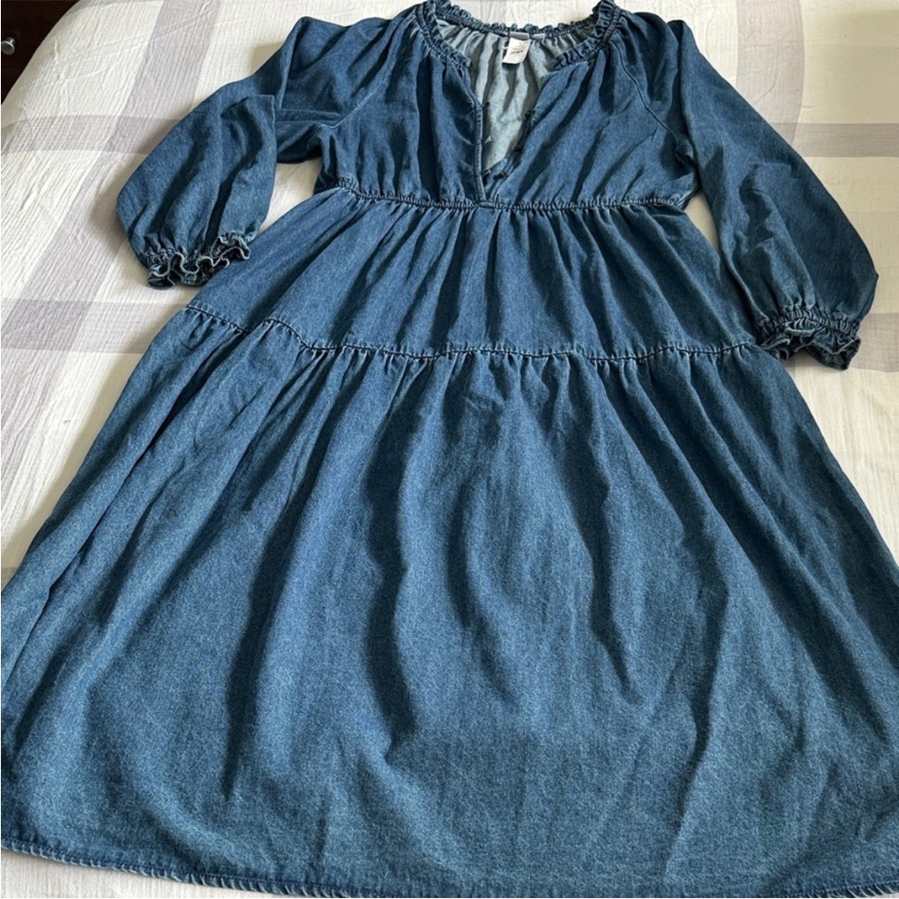 GAP Denim Tiered Long-Sleeve Dress